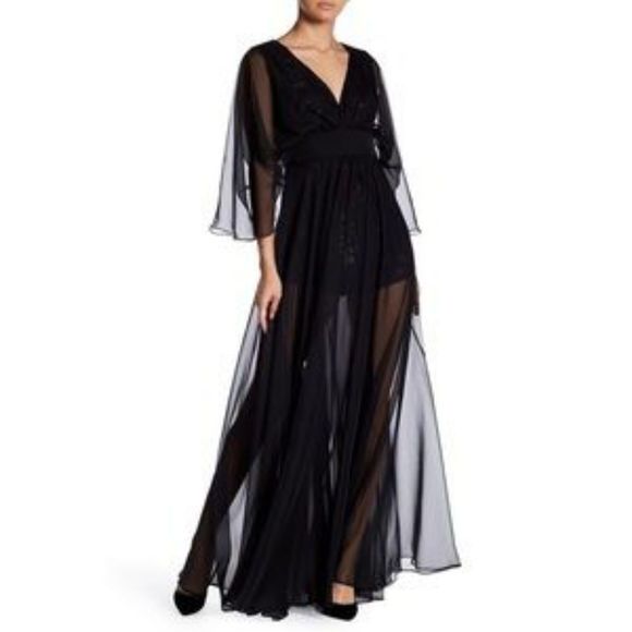 Lotus Threads Chiffon Maxi Overlay Lace Romper - Picture 1 of 8